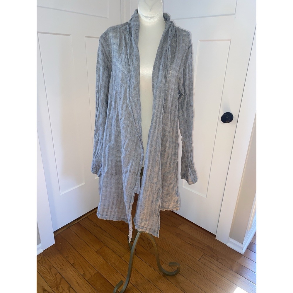 Flax‎ Cardigan Womens Medium Gray Linen Lagenlook Lightweight Open Front